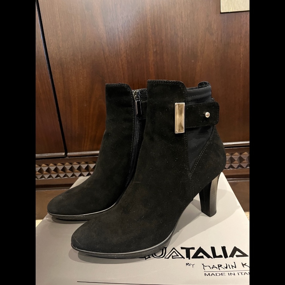 Aquatalia Royal Black Nappa Ankle Boots